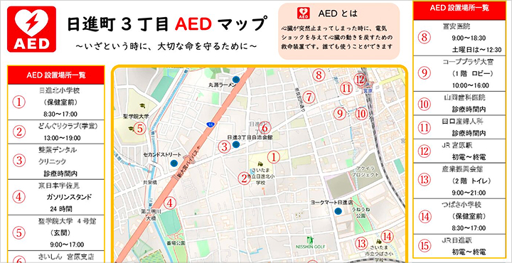 日進町３丁目のAEDマップを追加しました。